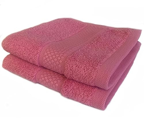 Sue Rossi Face Cloths Pack of 2 or 6, Turkish Combed Cotton, 30cm x 30cm Wash Cloth Fingertip Flannel, Soft & Absorbent, 600gsm Thick Bathroom Towels Set (Pink, 2)