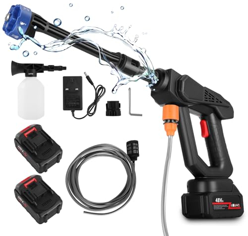 Cordless Power Washer, Portable Pressure Washer with 2 Rechargeable Battery, 6-in-1 Nozzle, Pressure Cleaner with Foam Jug, Copper Motor Pressure Washer Kit for Car/Pets/Yards Cleaning & Watering