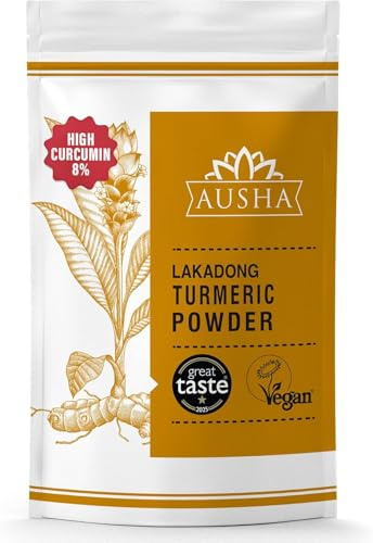 Ausha Lakadong Turmeric Root Powder 100g - 8-9% High Curcumin - 1* GREAT TASTE AWARD 2025 - Use in Cooking, Turmeric Shot, Latte, Tea, Smoothies, Juices