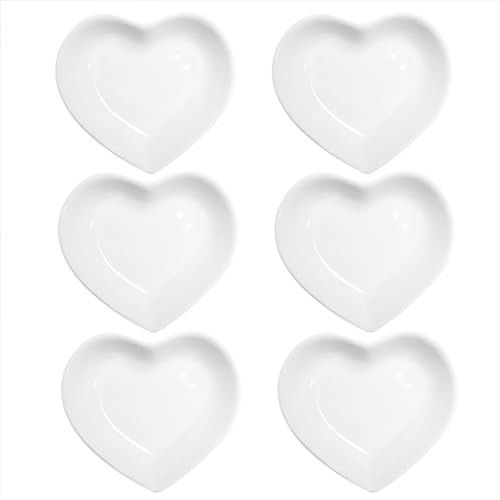 Pirhosigma 6 pcs White Heart Shaped Porcelain Soy Sauce Dish Snack Bowl Ceramic Dip Dipping Bowls 1.65 oz for Dinner Baking BBQ and Cooking