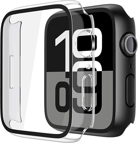 Recata 2 Pièces Rigide PC Protection Ecran en Verre Trempé pour Apple Watch Series 10 (2024) 46mm, Coque Ultra-Fine Anti-Chute Résistante aux Rayures pour iWatch, 1 Noir + 1 Transparent