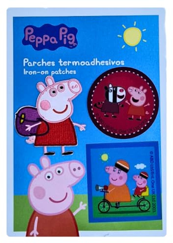 COMERCIAL MERCERA Bluey, Peppa Wutz, Skye Aufnäher für Kinder, (zur Auswahl), 3er Set Bügelflicken zum Aufbügeln, für Kleidung und Taschen, süße Motive von Lizenz (Peppa Wutz)