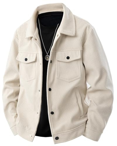 HBER Corduroy Jacket for Men Button Down Vintage Long Sleeve Fall Shirts Casual Western Shacket Jacket with Flap Pockets