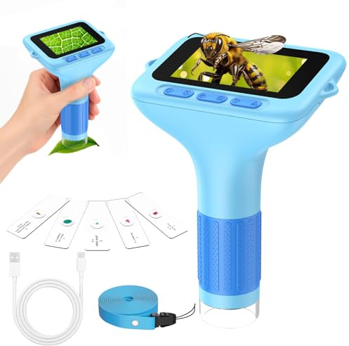 Microscope Enfant Numérique de Poche Portable: 3.0 Grand Écran 1000X Microscope Rechargeable Kit de Lames Biologiques Loupe Cadeau Scientifique pour Enfants
