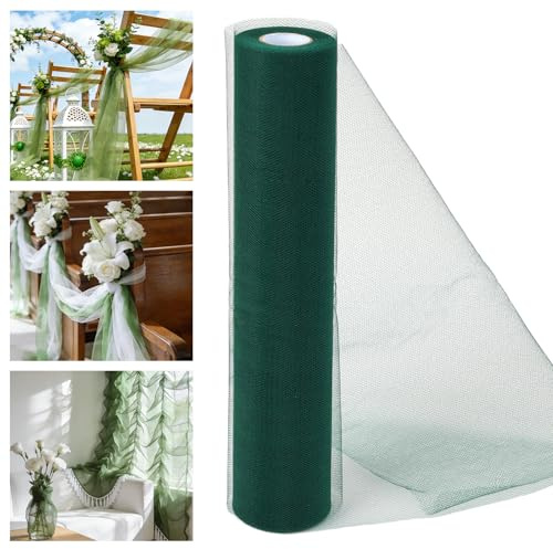Alaoo Tulle Fabrics Roll, Mesh Netting Fabric, Wedding Decoration Mesh for Table Runner Present Wrapping DIY Sewing Crafts Wedding Party Decorations, Green 29CM*26M