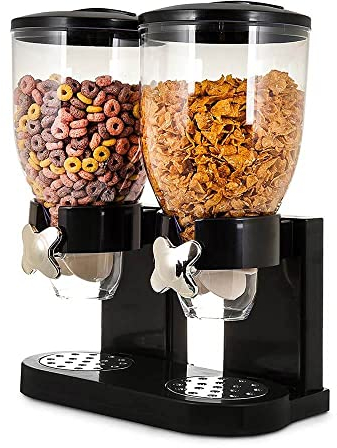 Mikamax - Distributeurs de Céréales - Cornflakes Dispenser - Noire - Contenants de Céréales - Avec 2 contenants - 500 grammes - Petit-déjeuner - Outils de Cuisine