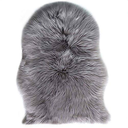 TIDWIACE® Grau Faux Lammfell Schaffell Teppich Longhair Fell Nachahmung Wolle Bettvorleger Sofa Matte 60 x 90 cm Lammfellimitat Teppich