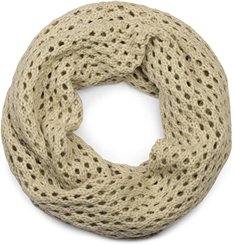 styleBREAKER Unisex Strick Loopschal mit Loch Muster, Uni Lochstrick Schlauchschal, Winter Strickschal 01018156, Farbe:Creme-Beige