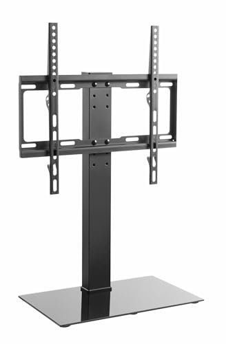 Audizio TTTS40 Pied TV Réglable Base en Verre Trempé - Idéal pour Écrans de 32 à 55 Pouces, Pied Facilement Réglable en 3 Hauteurs, Parfait pour Un Écran sur Votre Bureau, 30kg Max