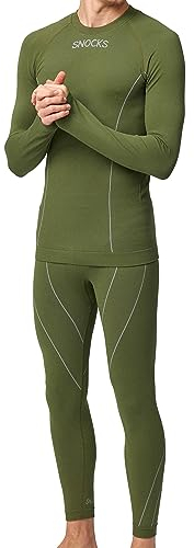 Snocks Thermounterwäsche Herren - Atmungsaktives und warmes Material, Perfekte Passform, Ideal für Verschiedene Sportarten - Skiunterwäsche, Funktionsunterwäsche - Gr. L - Farbe Olivine