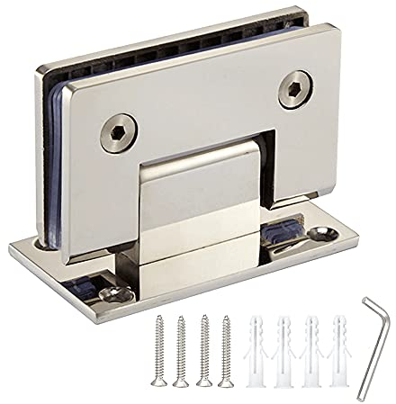 Clip de salle de bain robuste en acier inoxydable à 90°, charnière de porte en verre sans cadre, accessoires de douche, vitrine fixe en verre (miroir argenté brillant)