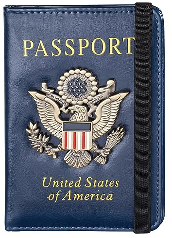 Passport Holder and Card Slot Combo RFID Blocking Leather Travel Passport Wallet for Men and Women US Passport Cover, Blue