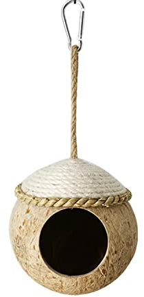Barley Ears Natürliches Kokosnussschalen Vogelnest, Hängendes Vogelhaus，Nester Vögel,Höhlen Schlafplätze,Kokosnuss Hängematte für Sittich Lovebird Canary Papagei Hamster