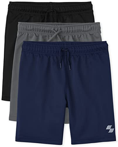 The Children's Place Boys Athletic Basketball Shorts, 3 Pack, Black/Grey/Blue 3 Pack, Small US