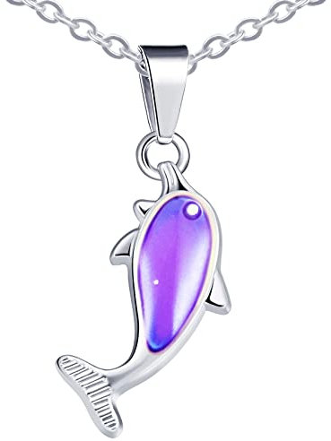 INFINIONLY Collier Créatif en Acier Inoxydable pour Femme et Homme Pendentif de Dauphin Mignon Collier de Température Enfant La Couleur Change de la Température