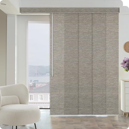 Graywind Manual Sliding Panels Natural Woven Panel Track Blinds Wand Control Window Blinds for Patio Sliding Glass Door Large Windows Width Up to 153, Custom Size (Terrazzo)