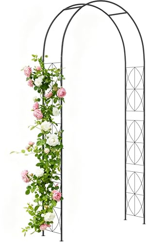 Outsunny Arco per Rose e Rampicanti in Metallo, Arco da Giardino di Supporto per Piante e Decorazioni, 114x30x230cm, Nero