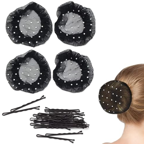 SURALIN 4 Pièces Filet à Vheveux pour Gemmes,24 Pinces à Cheveux, Nœud élastique, joli Nœud de Ballet, Filet pour Cheveux, Filet pour Cheveux Filet Cheveux