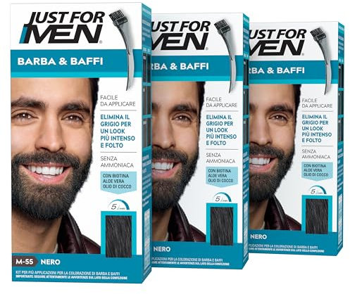 Just for Men Bart & Schnurrbart, Bartfarbe für Herren, Farbe Schwarz, Färbung, entfernt graues Haar, mit Applikatorkamm - M55 (3 Pack)