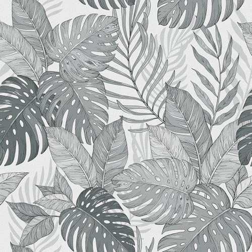 Yullpaper Carta Da Parati Adesiva Muro Floreale Foglie Camera Da Letto Pellicola Adesiva Grigio Bianco Per Mobili Carta Adesiva Per Mobili Fantasia Decorazione Parete Rivestimento Cucina 44,5 x 300cm