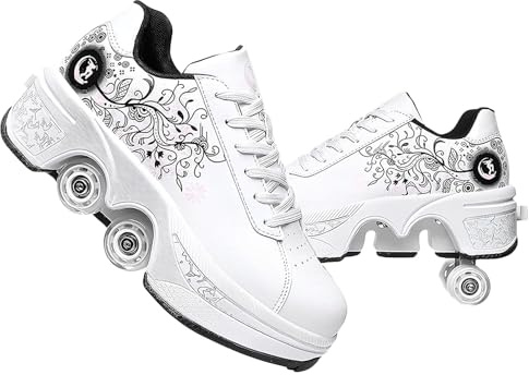 TOME. SKATES Scarpe con Rotelle per bambine, Pattini a Rotelle per bambini e Sneakers 2 in 1, Pattini a 4 Ruote deformati per bambino come regali di Natale e compleanno (A, EU-34)