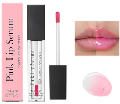 Pink Lip Serum Plumper - Farbwechselndes Lipgloss für Pralle Lippen, Hydratisierende Lippentönung mit Glanz-Effekt für Frauen (Pink, 1 Stück)