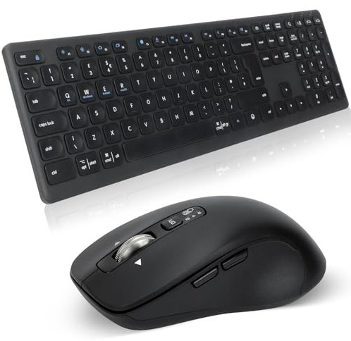 CITLLA Wireless Keyboard Mouse Combo, 2.4G Bluetooth Full-Sized Ergonomic Computer Keyboard for Windows, 4 Level DPI Adjustable Multi Device Silent Wireless Mouse for Laptop,Computer,PC