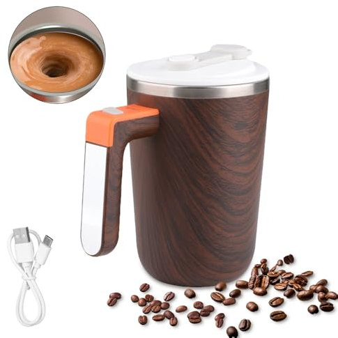 Tasse auto-remuante, en acier inoxydable 304, tasse auto-remuante de 300 ml, chauffage de la température, tasse de mélange de café magnétique avec couvercle, tasse de mélangeur (UT-51)