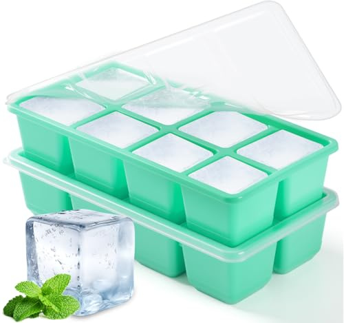Big Ice Trays for Freezer, JRISBO Large ice Cube Moulds with Lids BPA Free & Super Easy Release, Made of Food Grade Plastic and Silicone Ice Cube Tray for Cocktail Whiskey Coffee