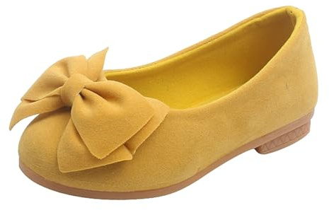 Girls Party Wedding Shoes Mary Jane Ballet Dress Flat with Bowknot Toddlers Kids Girls Dress Shoes Ballerina Ballet Flat Kids Dance Princess Wedding Shoes (Yellow, 8 Toddler)
