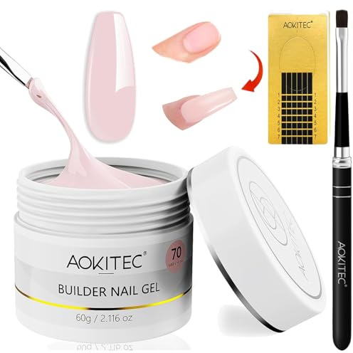 Aokitec Nagel Gel Aufbaugel – 60g Hartgel für Nägel Große Kapazität, Aufbaugel Für Gelnägel, Nagelfestigungsgel für Nagelverlängerung Nail Art Maniküre U V Builder Nagelgel für Nagelstudio Pink