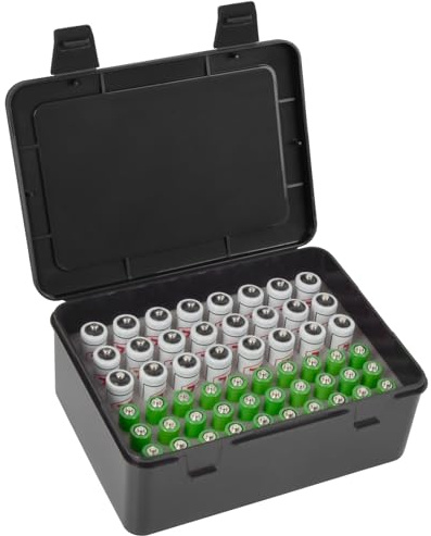 FULLCASE Batteriebox Batterie Aufbewahrungs Organizer für 54 AAA AA Batterien, Batterien aufbewahrung, Batteri Aufbewahrungsbox, nur Box - Schwarz