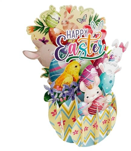 Happy Egg Tarjetas de felicitación con sobres, tarjetas de Pascua pop up, tarjetas de emergencia de pollitos de flores de primavera, tarjeta de emergencia, huevos de colores, tarjeta desplegable con