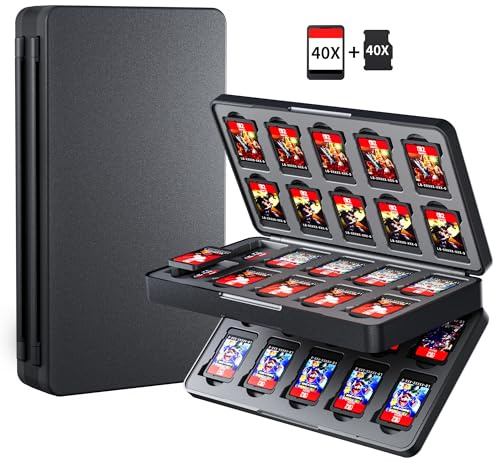 GLDRAM Game Card Case for Nintendo Switch 2 (2025) / NS / OLED / Lite, 40 Slots Game Storage Collector Box for Switch Card & Micro SD, Protable Cartridge Holder with Magnetic Closure - Black