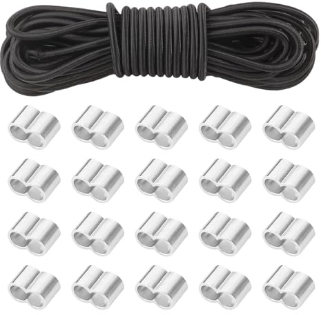 Gummirep, 8 mm x 10 m expanderrep med 20 klämmor, svart elastisk gummisnodd, gummisnodd för släpvagnspresenning, camping, segelpresenning