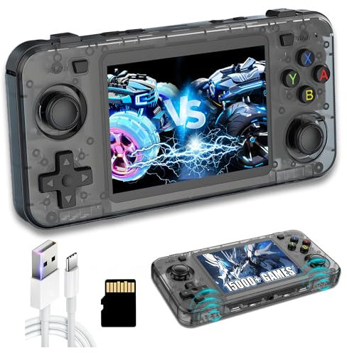R36H Console di gioco portatile Console Portatile,15000+ Giochi,23 Emulatori,2 Altoparlante 8W,Batteria esterna da,Sistema Linux Open Source,Schermo IPS da 3,5″ Console di gioco Retrò (64G-Nero)