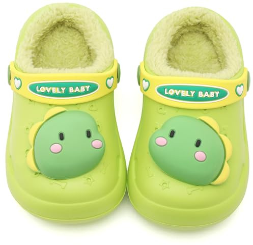 Vunavueya Niña Zuecos Invierno de Jardín con Forro Caliente Niño Impermeable Pantuflas Peluche Zapatillas de Estar por Casa Verde Forro 24/25 EU_160