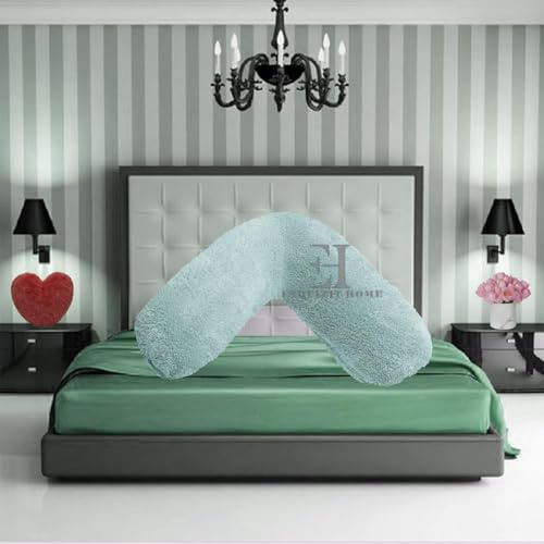 MS LINEN UK Teddy Fleece V Shaped Orthopaedic Pillowcase Cover | Super Soft Warm & Cosy 100% Polyester V Pillow Cover | Pregnancy Maternity Nursing Support Pillowcase (Duck Egg, 30cm x 78cm)