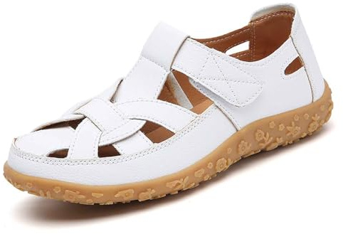 2026 Cómodas sandalias de mujer para el ocio diario y las vacaciones al aire libre con puntera cerrada, correa ajustable y estilo transpirable para verano, Blanco, 37 EU
