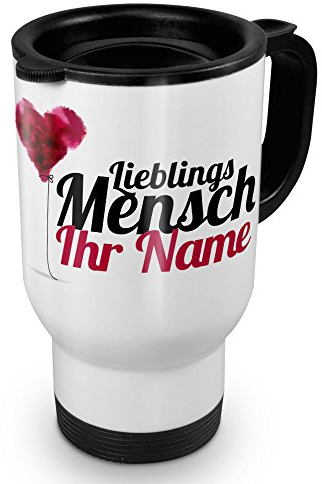 printplanet® Thermobecher weiß mit Namen personalisiert - Motiv Lieblingsmensch individuell gestalten - Coffee to Go Becher, Thermo-Tasse