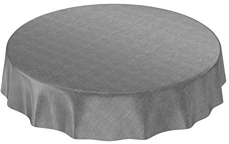ANRO Wachstuchtischdecke Wachstuch Wachstischdecke Tischdecke Wachstuchdecke Anthrazit Leinenoptik Rund 120cm