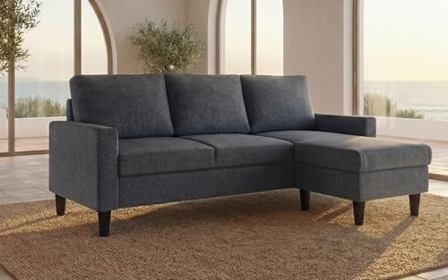 BUDWING Fox Sofá de Salón 3 Plazas - Chaise Longue Esquinero Reversible Izquierda o Derecha – Tapizado en Tela – Gris Oscuro