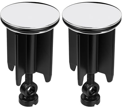 Mässingspropp för handfat, 2-pack, Ø 40 mm topp, kromad finish, med 20 till 40 mm justerbar excentrisk tapp, för badrumshandfat, propp för handfatavlopp, propp för tvättställsavlopp