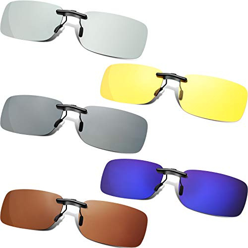 Weewooday 5 Pcs Polarized Clip on Sunglasses 5.3'' x 1.6'' Rimless Rectangle Clip on Sunglasses Lightweight Shade Eyeglasses(Multi Colors)