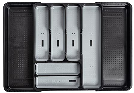 Addis Ausziehbare Premium-Besteckschublade mit 6 bis 8 Fächern, Schwarz und Grau, 6–8 Fächer