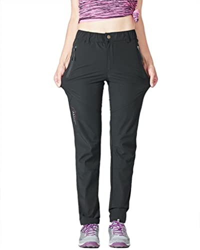 VERTAST Pantalon de randonnée léger pour femme - Séchage rapide - Avec poches à fermeture éclair - Pour entraînement, voyage, camping, marche en montagne, Noir , 38