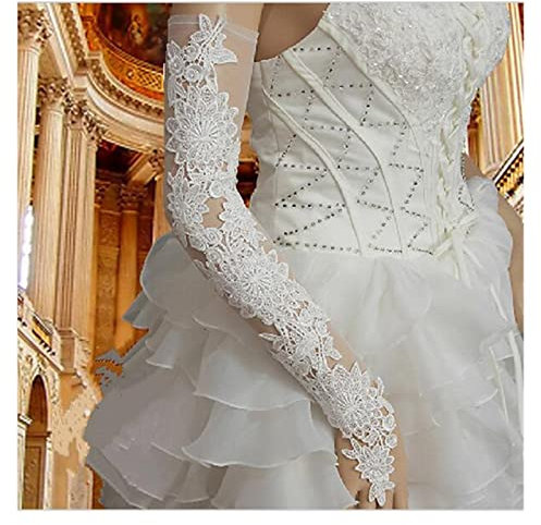 AGOUNOD Frauen Hochzeitshandschuhe Braut Hohl Spitze Hochzeit Handschuhe Verlängerte Brauthandschuhe Weiß Elfenbein Fingerlose Lange Hochzeitszubehör Für die Hochzeit Dinnerparty (Color : Ivory)