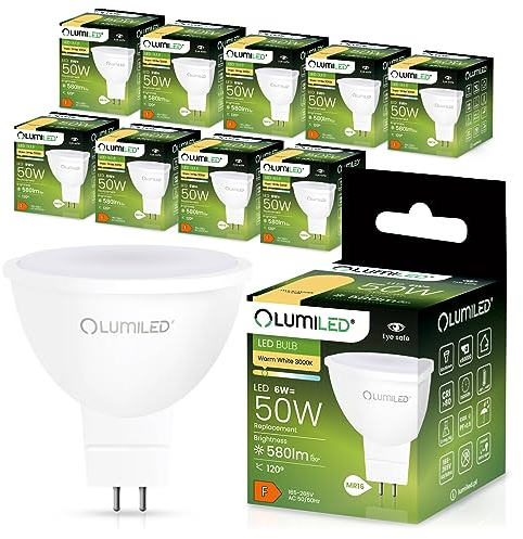 Lumiled 230V GU5.3 LED Lampen Leuchtmittel Spot 10 Stück Set, MR16 6W (entspricht 50W Halogen Glühlampen) 3000K Warmweiß 580 Lumen 120° Abstrahlwinkel Spots Glühbirnen Halogenleuchte