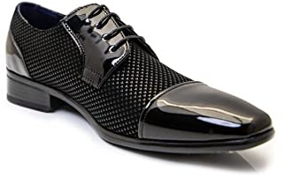 Men’s Two Tone Patent Leather Lined Shiny Formal Derby Dress Lace Up Shoes [EL0712-BLACK-7UK]