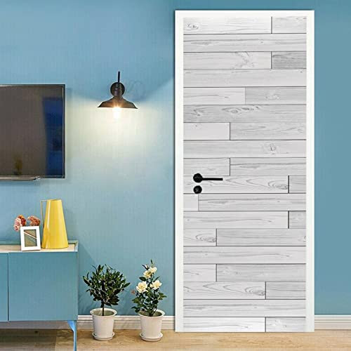 A.Monamour Adesivo Porta Autoadesiva 3D Sfondo Di Assi Di Legno Bianco Vinile PVC Adesivi per Porte Interne Pellicola Adesiva Poster Sticker Murale Parete Carta da Parati